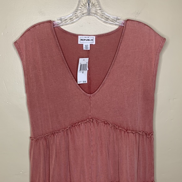 FOR THE REPUBLIC Dress Apricot BOHO COTTON Tiered V-Neck (READ DESCRIPTION) XS - Picture 3 of 13